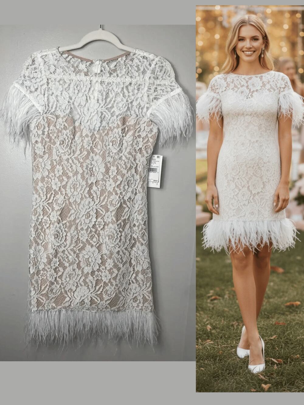 Aidan Mattox White Ivory Lace Feather Dress Bridal Wedding